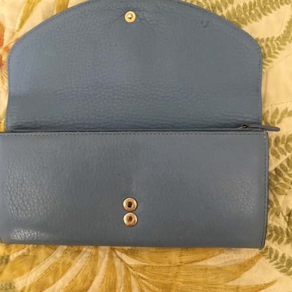 Cole Haan leather wallet beautiful blue. 8” x4”. 12 enclosure areas inside. - Picture 2 of 5